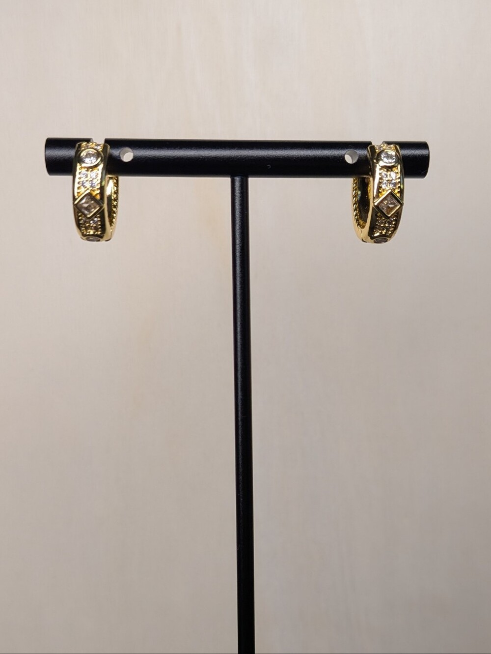 18k GP Art Deco Style Huggies With Zircon Stone Inlay